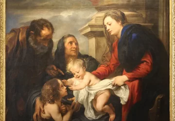 Šventoji šeima su  šv. Elzbieta ir šv. Jonu Krikštytoju. Sir Anthony van Dyck, 1621-25.