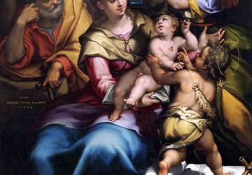 Šventoji šeima su kūdikėliu šv. Jonu Krikštytoju ir angelu. Denys Calvaert, 1579.