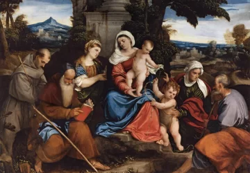 Šventoji šeima su šventaisiais. Veronese Bonifacio, apie 1525.