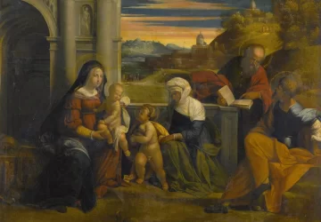 Šventoji šeima su šv. Ona, Joakimu ir  kūdikėliu šv. Jonu Krikštytoju. Garofalo, 1520.