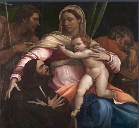 Šventoji šeima su šv. Jonu Krikštytoju ir fundatoriumi. Sebastiano del Piombo, 1517.