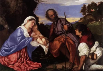 Šventoji šeima su piemenėliu. Vecellio Tiziano, apie 1510.