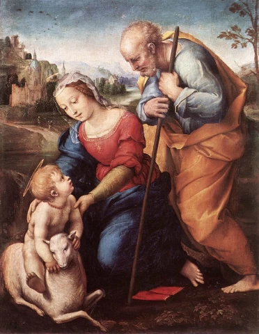 Šventoji šeima su avinėliu. Sanzio Raffaello, 1507.