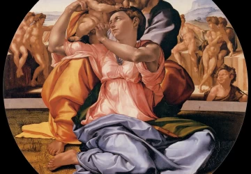 Šventoji šeima su kūdikėliu šv. Jonu Krikštytoju (Doni tondo). Buonarroti Michelangelo, apie 1506.