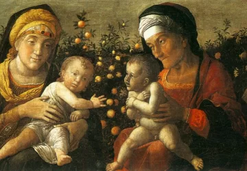 Šventoji šeima su šv. Jono Krikštytojo šeima. Andrea Mantegna, 1504-06.