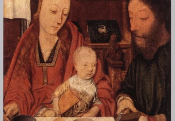Šventoji šeima prie stalo. Jan Mostaert, 1495-1500.