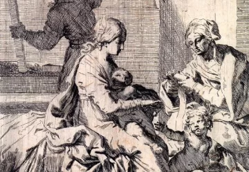 Šventoji šeima su šv. Elzbieta ir šv. Jonu Krikštytoju. Elisabetta Sirani.