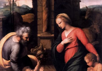 Šventoji šeima su kūdikėliu šv. Jonu Krikštytoju. Giovan Francesco Penni.