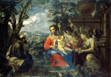 Šventoji šeima su patarnaujančiais angelais. Giovanni Battista Merano.