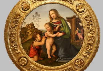 Šventoji šeima su kūdikėliu šv. Jonu Krikštytoju. Giuliano Bugiardini.