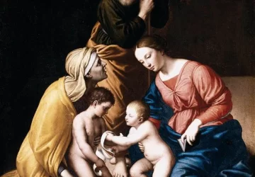 Šventoji šeima su kūdikėliu šv. Jonu Krikštytoju ir šv. Elzbieta. Sassoferrato.