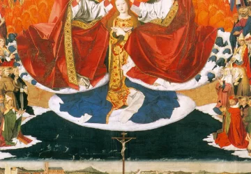 Mergelės karūnavimas. Enguerrand Charonton, 1453-54.
