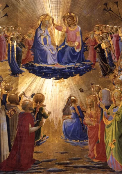 Mergelės karūnavimas (detalė). Fra Angelico, 1434-35. Mergelės karūnavimas (detalė). Fra Angelico, 1434-35.