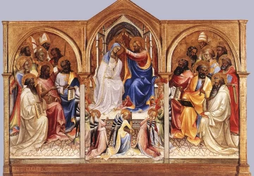 Mergelės karūnavimas ir adoruojantys šventieji. Monaco Lorenzo, 1407-09.