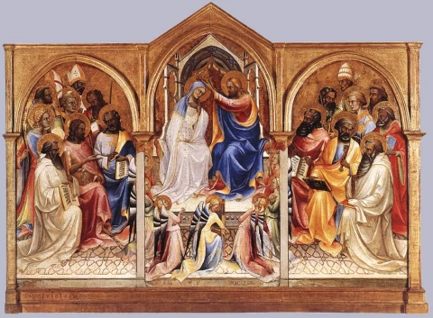 Mergelės karūnavimas ir adoruojantys šventieji. Monaco Lorenzo, 1407-09.
