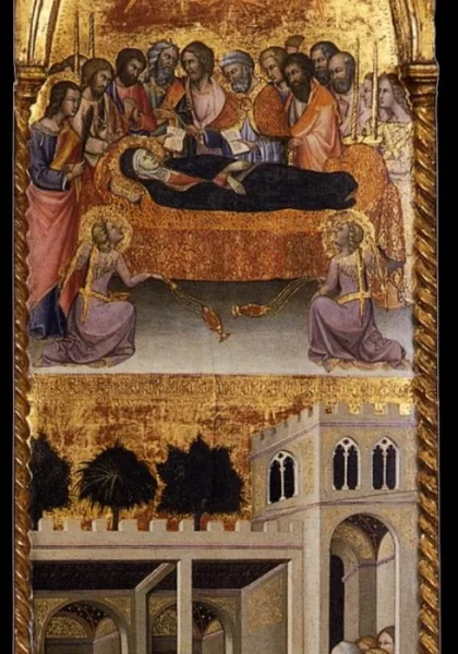 Mergelės karūnavimas (detalė). Bartolo di Fredi, 1388. Mergelės karūnavimas (detalė). Bartolo di Fredi, 1388.