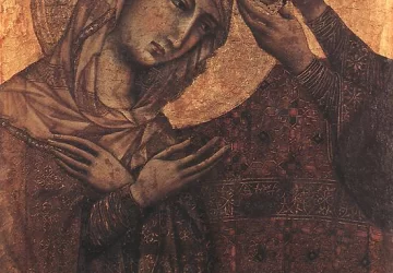 Mergelės karūnavimas (5-os panelės fragmentas). Duccio di Buoninsegna, 1308-11.