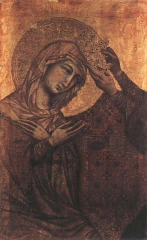 Mergelės karūnavimas (5-os panelės fragmentas). Duccio di Buoninsegna, 1308-11.