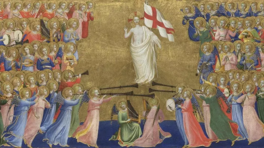 Fra Angelico, Kristus, šlovinamas dangaus rūmuose (fragmentas, 1423-1424)