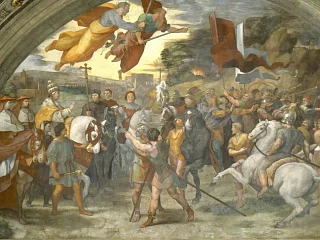 Leono Didžiojo ir Atilos susitikimas, 1514 m., Stanza di Eliodoro, Rafaelio kambariai, Apaštališkieji rūmai, Vatikanas +
