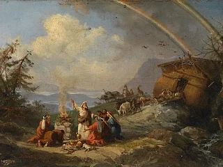 Padėkos malda išėjus iš Nojaus arkos (Domenico Morelli, 1901, wikimedia.org)+