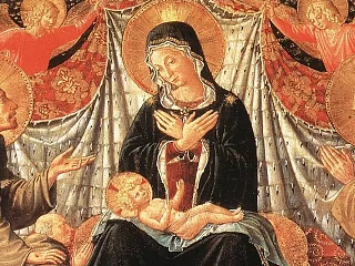 Madona ir Jėzus su šv. Pranciškumi, šv. Bernardinu ir broliu Jokūbu. Benozzo Gozzoli, apie 1452