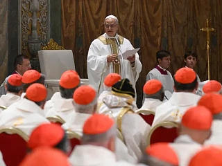 Popiežius Leonas XIV ir kardinolai (rorate-caeli.blogspot.com nuotr.)