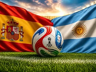 Argentinos ir Ispanijos vėliavos futbolo aikštėje
