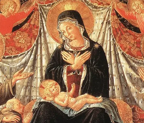 Madona ir Jėzus su šv. Pranciškumi, šv. Bernardinu ir broliu Jokūbu. Benozzo Gozzoli, apie 1452