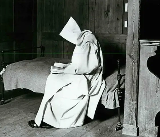 Vienuolis ant lovos skaito knygą