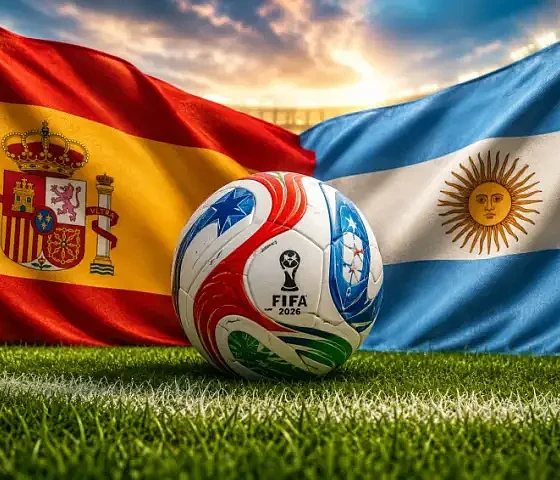 Argentinos ir Ispanijos vėliavos futbolo aikštėje