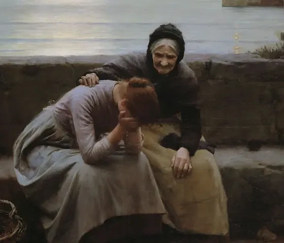 Walter Langley, Nėra tokio ryto, kuris nesibaigtų vakaru, tačiau kai kurios širdys sudūžta, 1894 m. Birmingham Museums Trust / Unsplash.