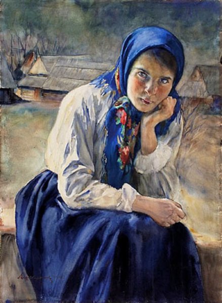 Aleksander Augustynowicz Portret dziewczyny w stroju ludowym 1916 439x600
