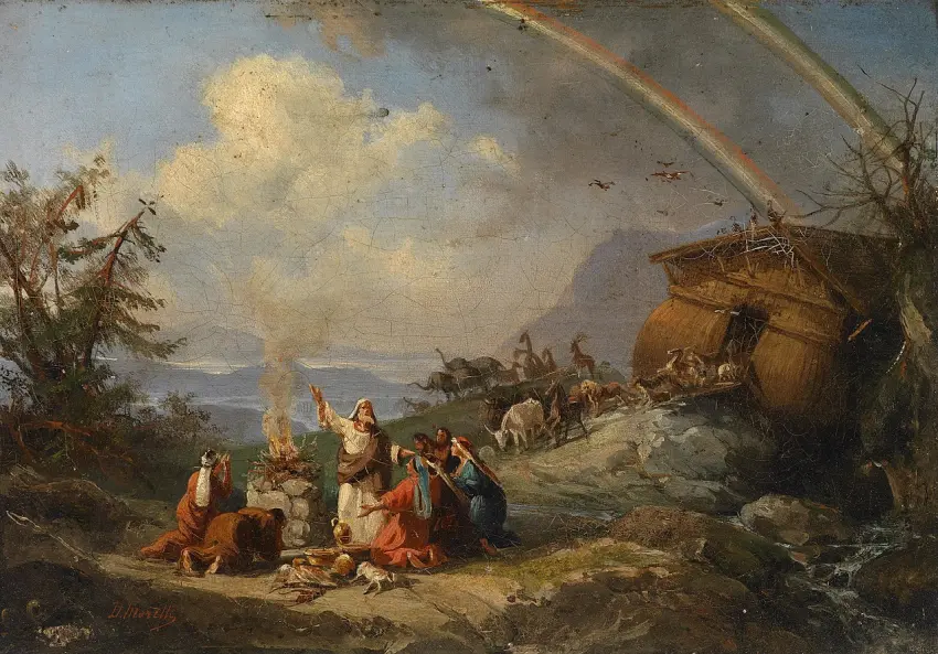 Padėkos malda išėjus iš Nojaus arkos (Domenico Morelli, 1901, wikimedia.org)+