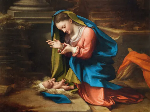 K\u016bdik\u0117lio Kristaus pagarbinimas. Antonio da Correggio