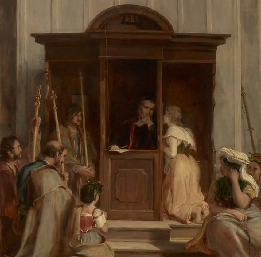 Klausykla (David Wlkie, 1827, wikimedia.org)+