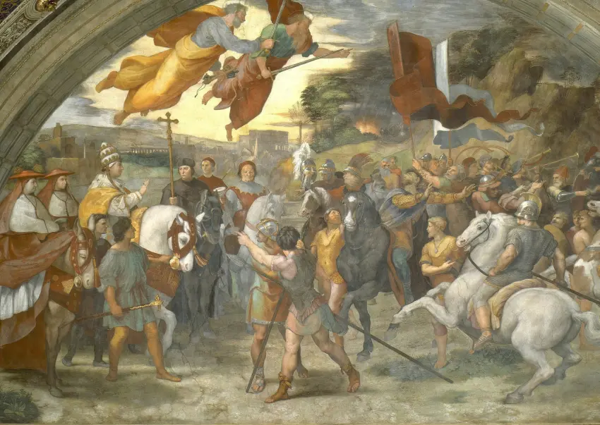 Leono Didžiojo ir Atilos susitikimas, 1514 m., Stanza di Eliodoro, Rafaelio kambariai, Apaštališkieji rūmai, Vatikanas +