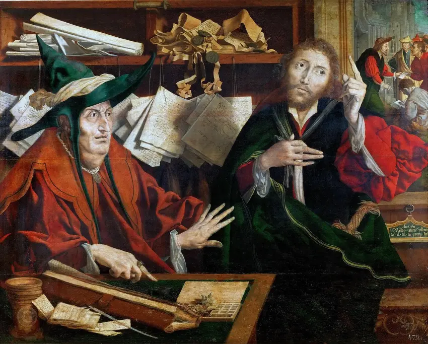Palyginimas apie nesąžiningą ūkvedį. Marinus van Reymerswaele, apie 1540 (wikimedia.org)+