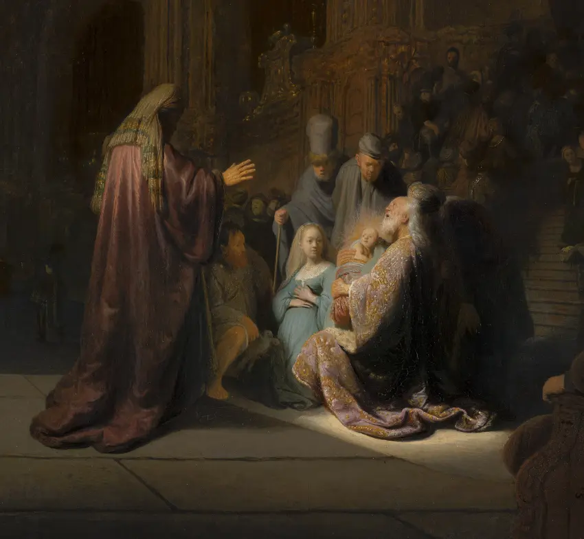 Simeono giesmė, Rembrandt van Rijn, 1631 m. (Wikimedia Commons)+