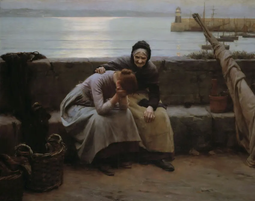 Walter Langley, Nėra tokio ryto, kuris nesibaigtų vakaru, tačiau kai kurios širdys sudūžta, 1894 m. Birmingham Museums Trust / Unsplash. +