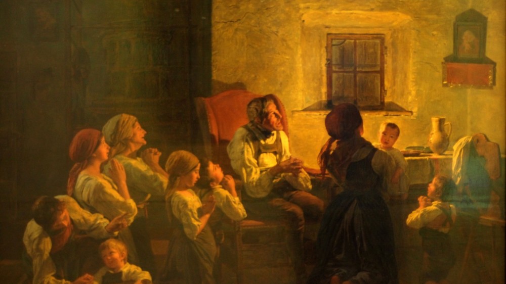 Georg Ferdinand Waldmuller, Katalikų šeima meldžiasi prieš Mergelės Marijos paveikslą (1846)