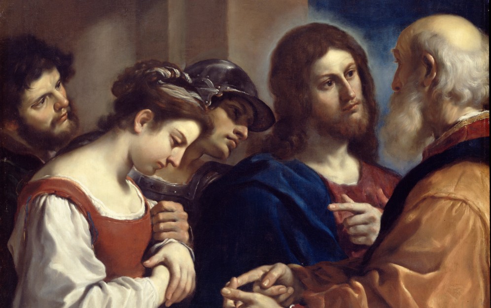 „Kristus ir svetimaujant sugauta moteris“, Giovanni Francesco Barbieri paveikslas „il Guercino“ (1591–1666)