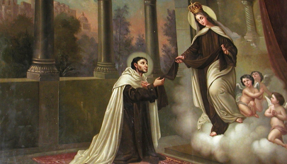 Šv. Simonas Stockas gauna rudajį škaplierių iš Švč. Mergelės Marijos