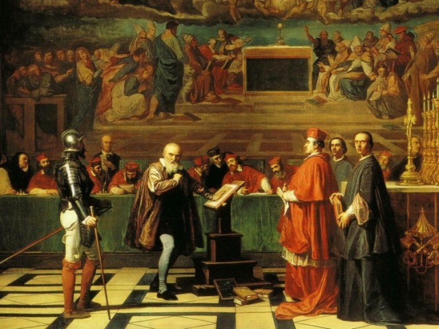 Galileo Galilėjus inkvizicijos teisme. Joseph-Nicolas Robert-Fleury kūrinys, XIX a.
